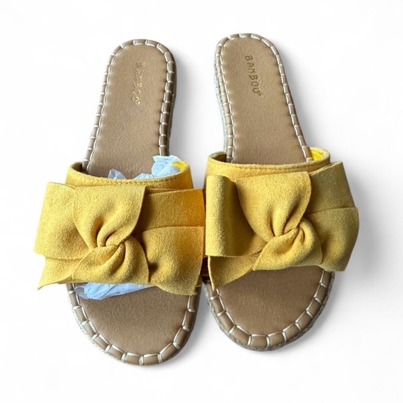 BAMBOO Elegant Yellow Bow Slides - Picture 1 of 5